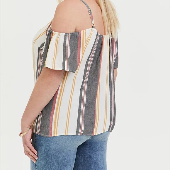 ⬇️ PRICE DROP 🆕 STRIPE  BUTTON FRONT COLD SHOULDER - Picture 4 of 5